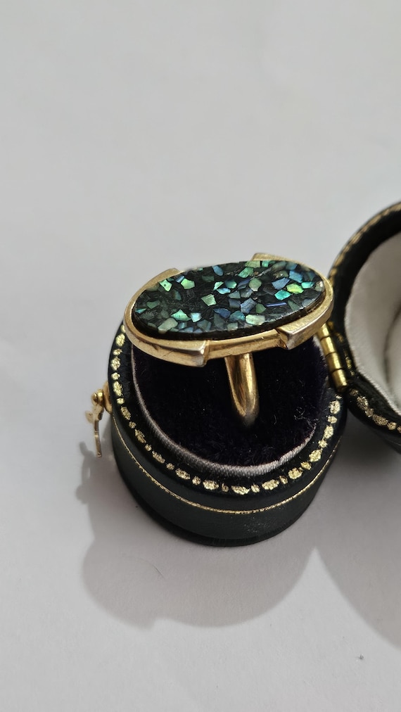 Vintage Abalone Shell Mosaic Statement Ring Large… - image 2