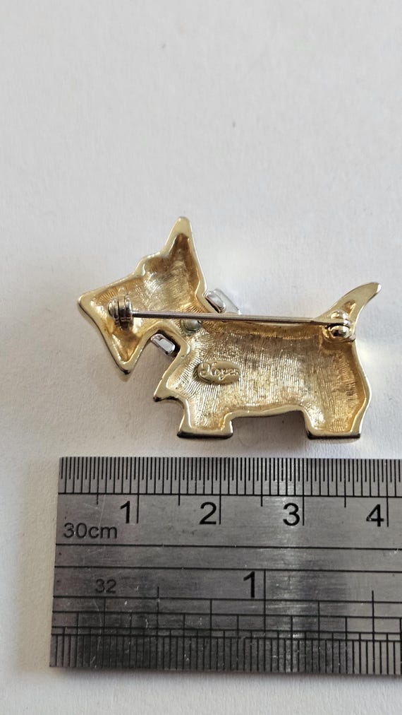 Vintage Signed Keyes Gold Plated Scottie Dog Diamante Brooch Pin