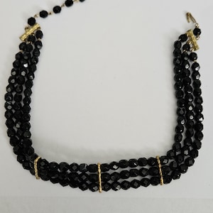 Vintage Art Deco Black French Jet Glass Choker Bead Necklace