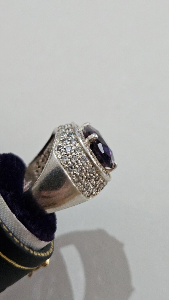 Heavy Sterling Silver Amethyst Statement Ring, La… - image 4