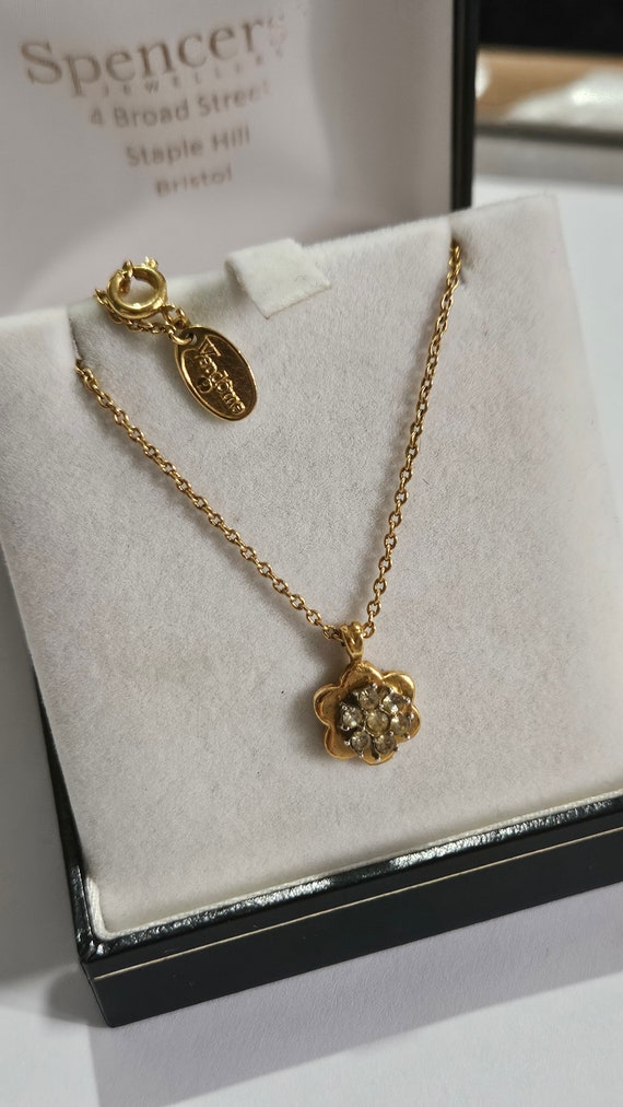 Vintage Designer Vendome Gold Plated Paste Glass Flower Pendant Necklace