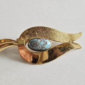 Vintage Gold Plated Turquoise Stone Abstract Brooch Pin