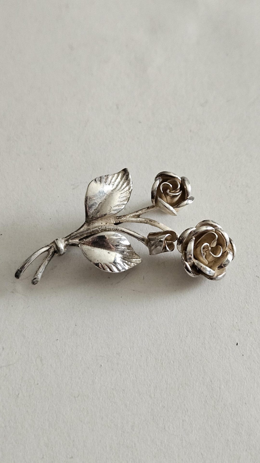 Vintage Sterling Silver Rose Flower Brooch Pin - Etsy