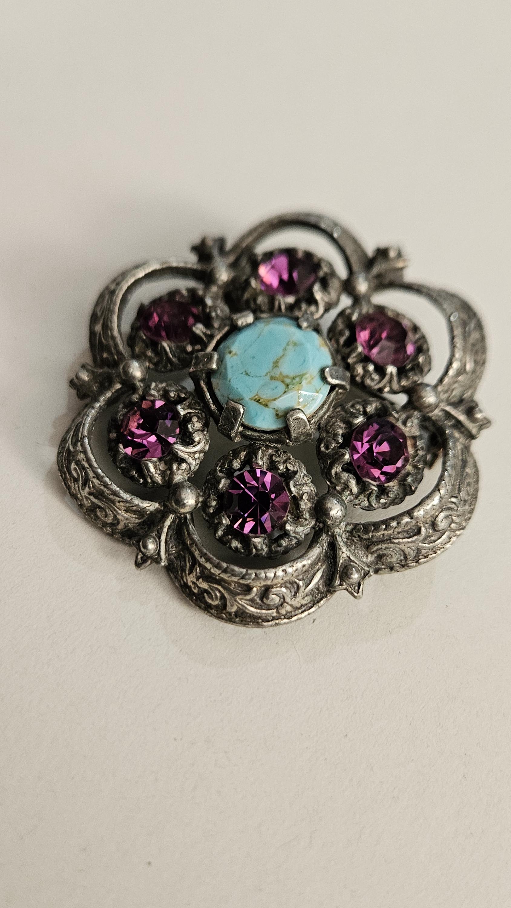 Broche malachite et argent - Iroquoise Bijoux