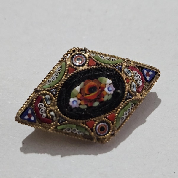 Viktorianische Micro Mosaik Brosche Italienisch c1880 | Roman Grand Tour Floral Lozenge Anstecker