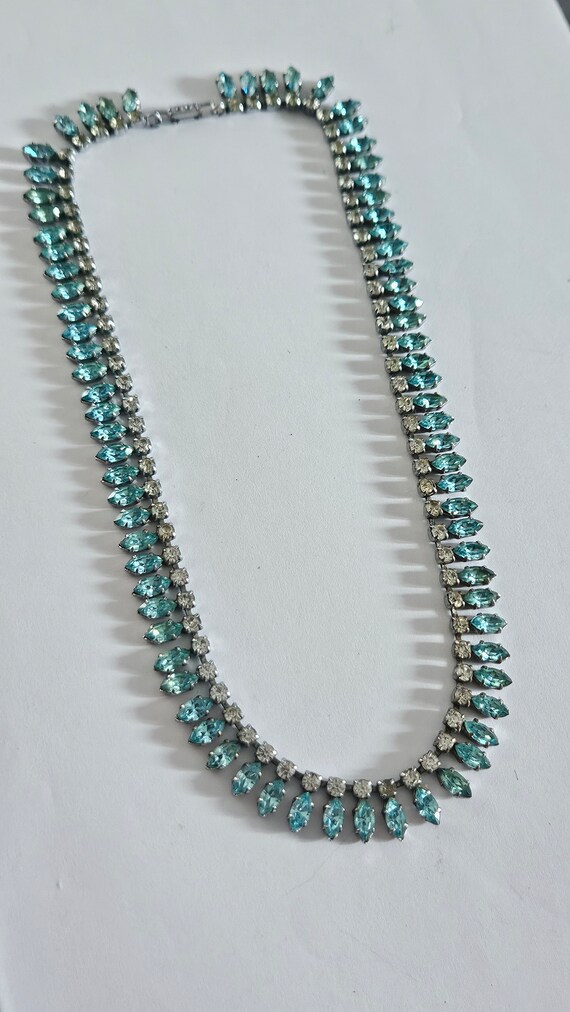 Collier Vintage Pâte De Verre 1930 - Style École De Nancy, Bleu, 86 Cm, Occasion Superbe