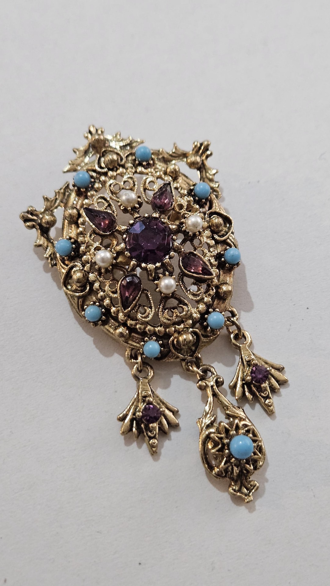 Victorian Revival Style Florenza Faux Turquoise and Amethyst