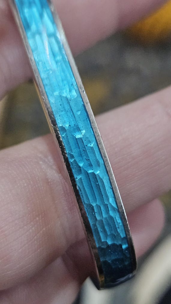 Solid Sterling Silver Turquoise Blue Crackle Glas… - image 9