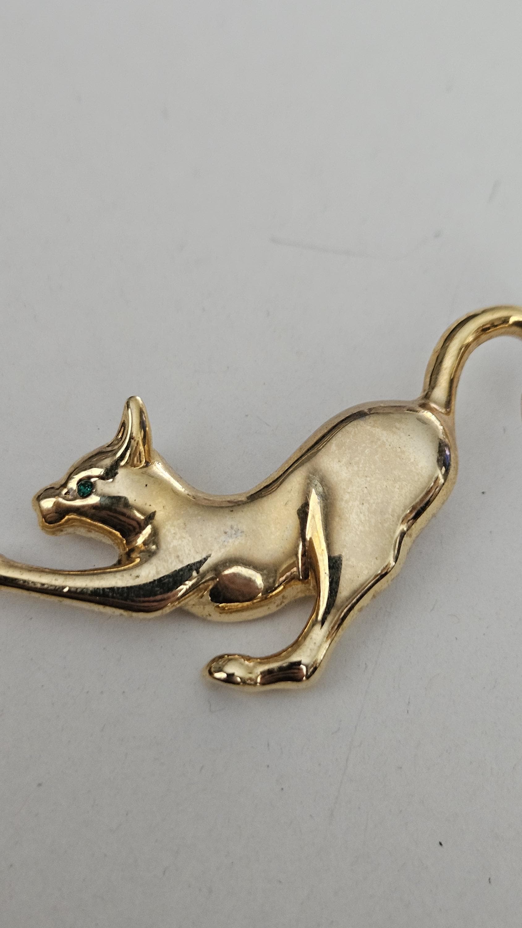 broche rétro bijou chat relief yeux cristal diamant couleur