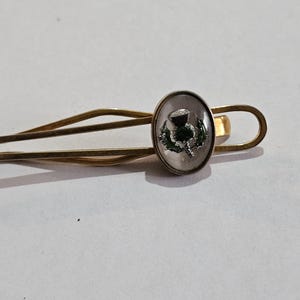 Vintage Scottish Celtic Gold Plated Thistle Intaglio Glass Tie Clip Slide Bar