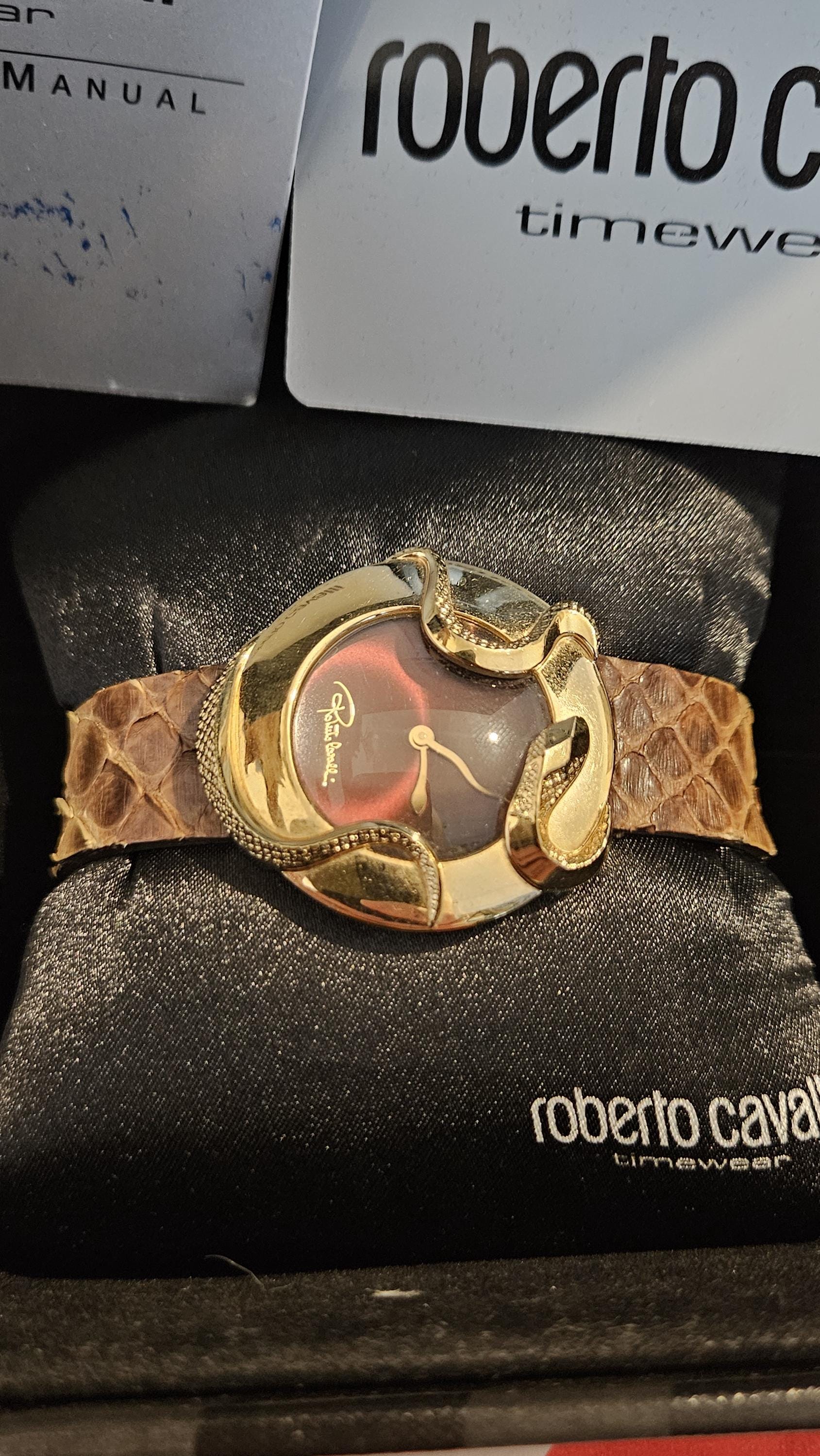 Roberto Cavalli Snake Watch Gold Tone Python Leather Strap  display picture 2