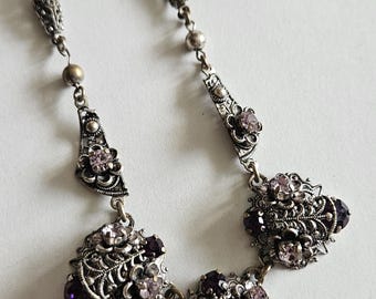 Naszyjnik z filigranowym wisiorkiem w stylu vintage art déco w stylu czeskiego boho z ametystu