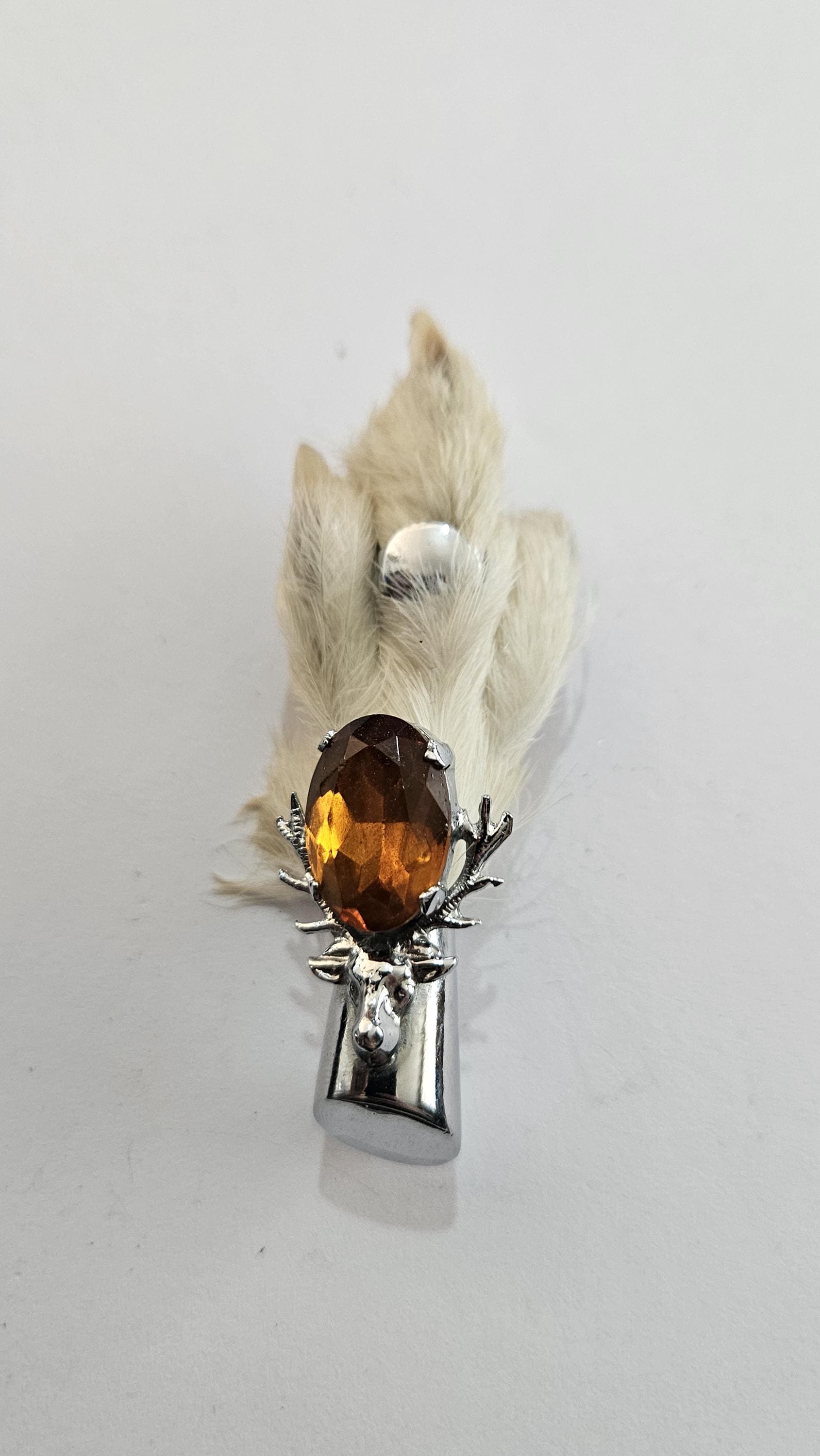 Vintage Scottish Celtic Taxidermy Rabbit Grouse Foot Brooch Pin Kilt Pin Paste Glass Stag Head