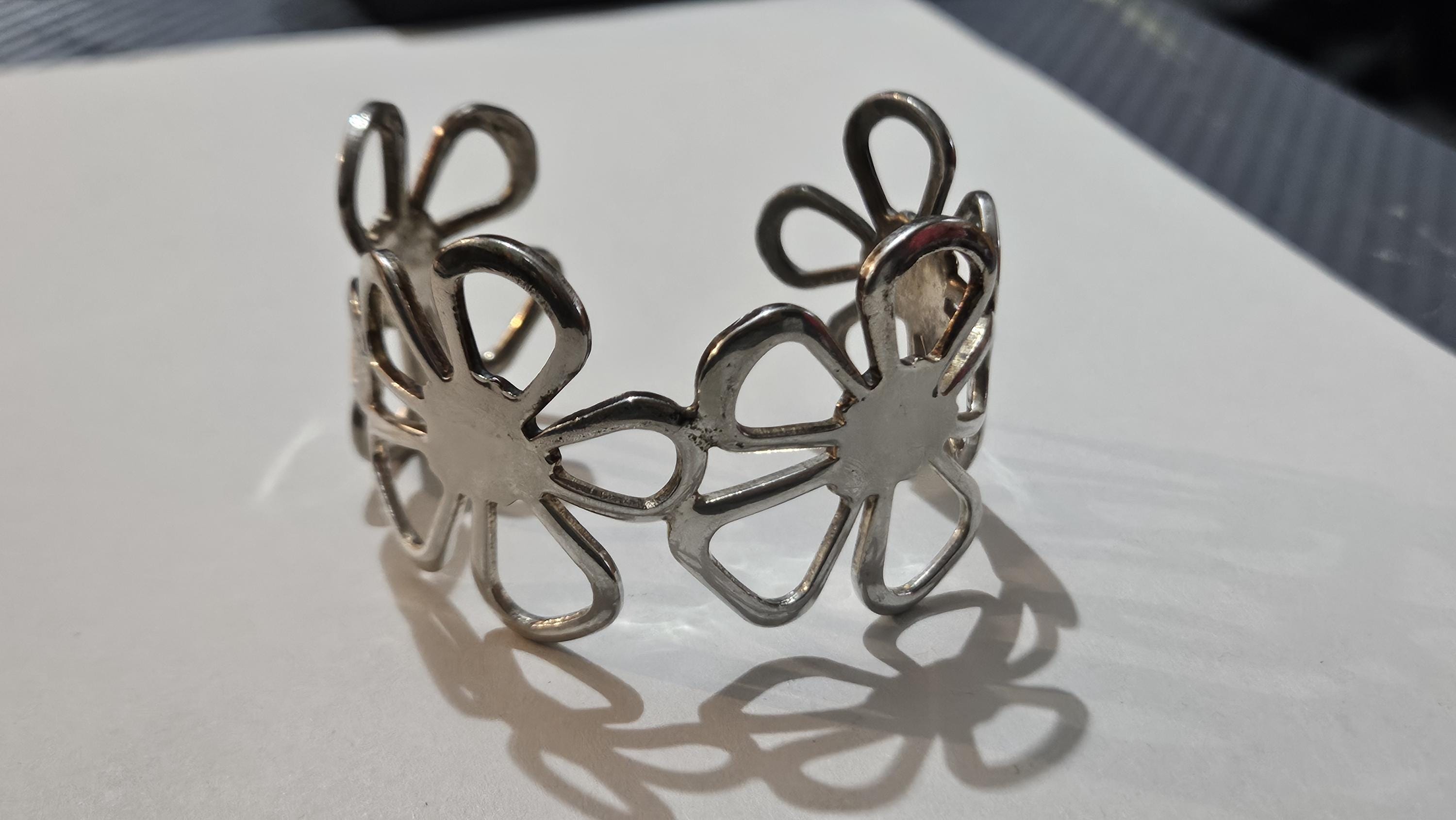 Vintage 925 Sterling Silver Hibiscus Large Floral Flower Cuff
