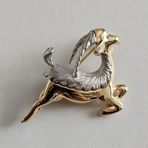Vintage Gold Silver Plated Leaping Gazelle Brooch Pin