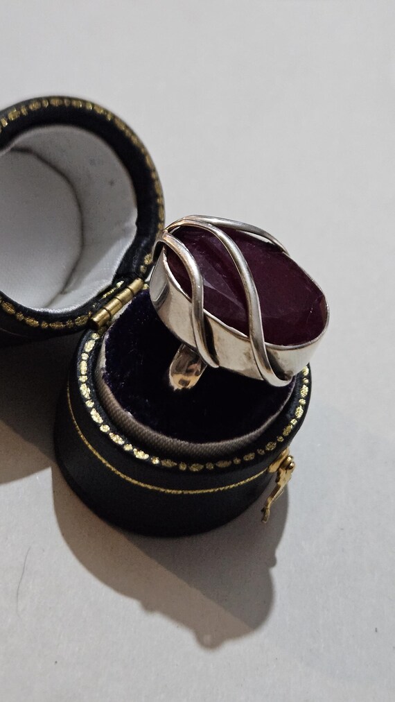 Sterling Silver Ruby Statement Ring – Large Facet… - image 2