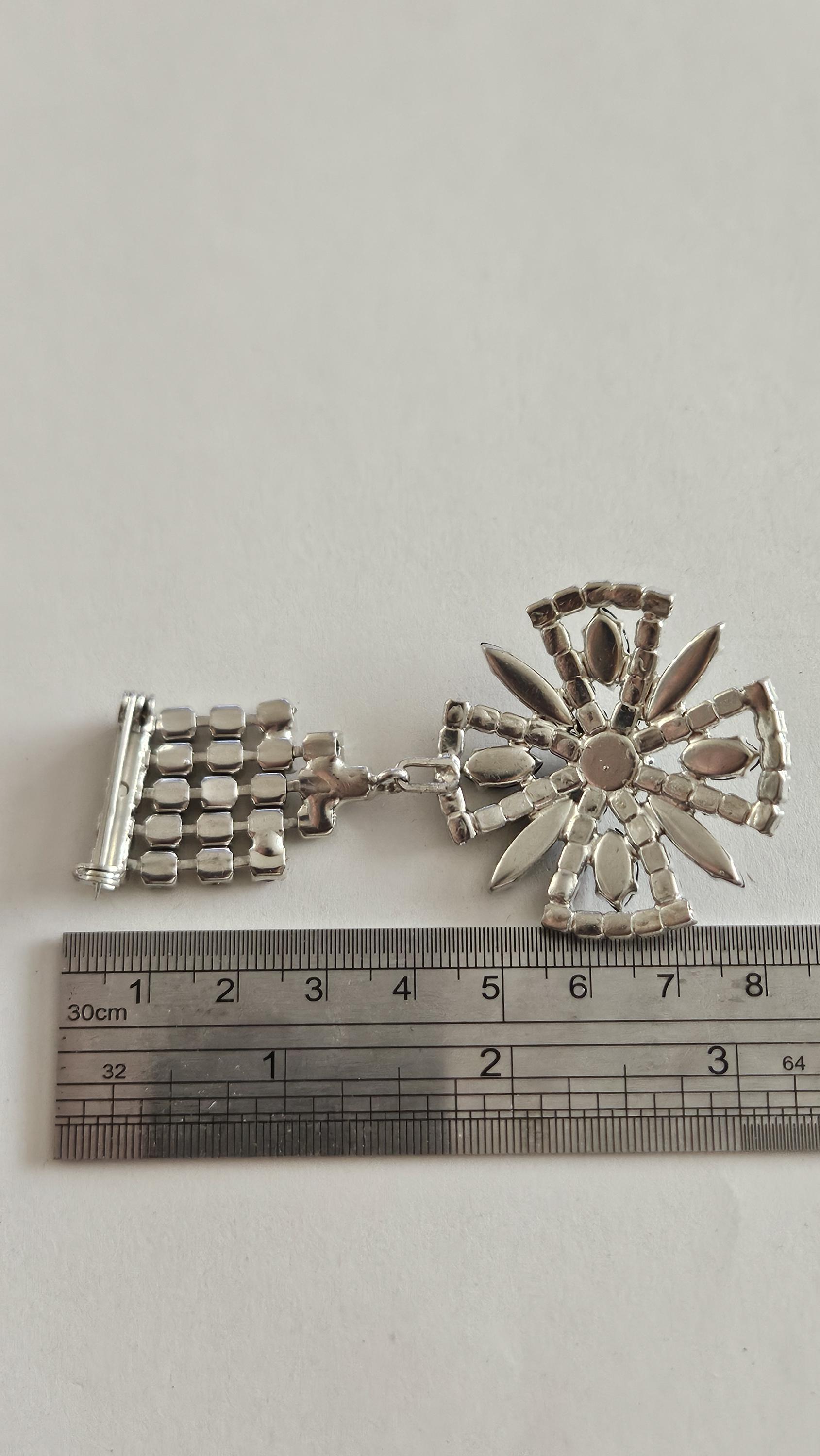 Ancienne broche art déco pâte de verre noir argent - Montres & Bijoux