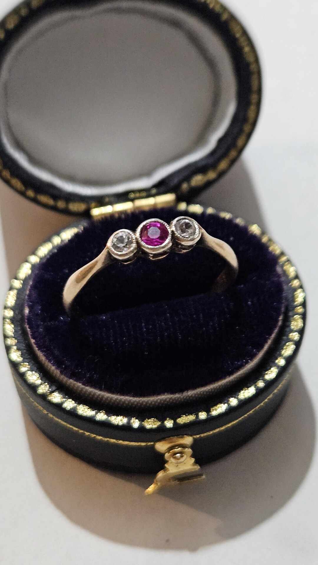 Vintage 9ct Gold Ruby & Clear Stone Trilogy Ring – Hallmarked 375 ...