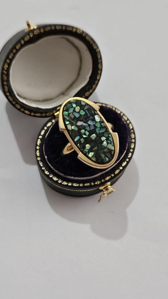 Vintage Abalone Shell Mosaic Statement Ring Large… - image 1