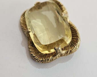 Grande Broche Vintage Couleur Or - Rosace En Résine Avec Topaze - Modèle 5333 - Super état