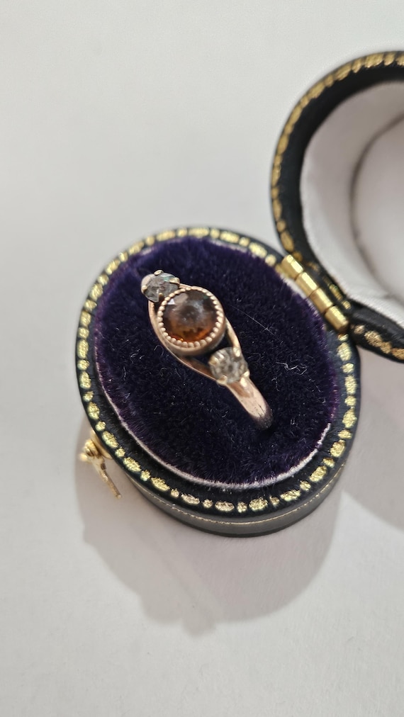 Antique Victorian Gold Shell Paste Ring, Three St… - image 3