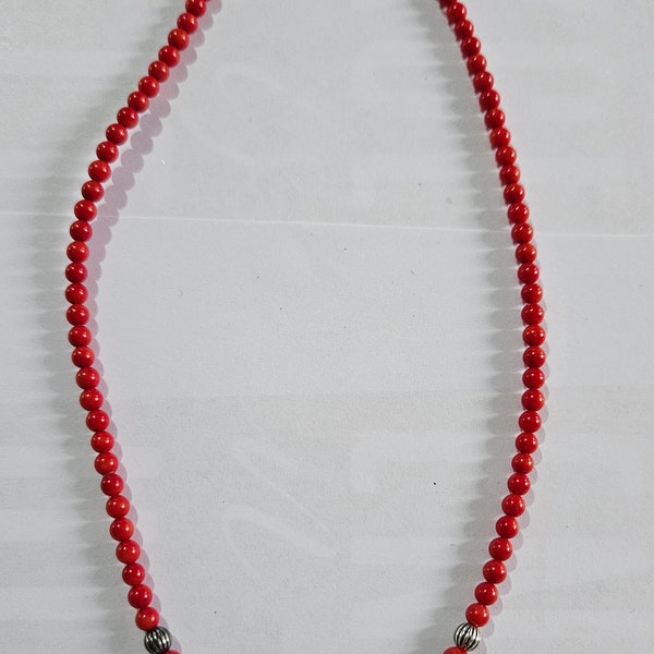 Vintage Carolyn Pollack Red Coral & Sterling Silver Bead Native American Style Necklace