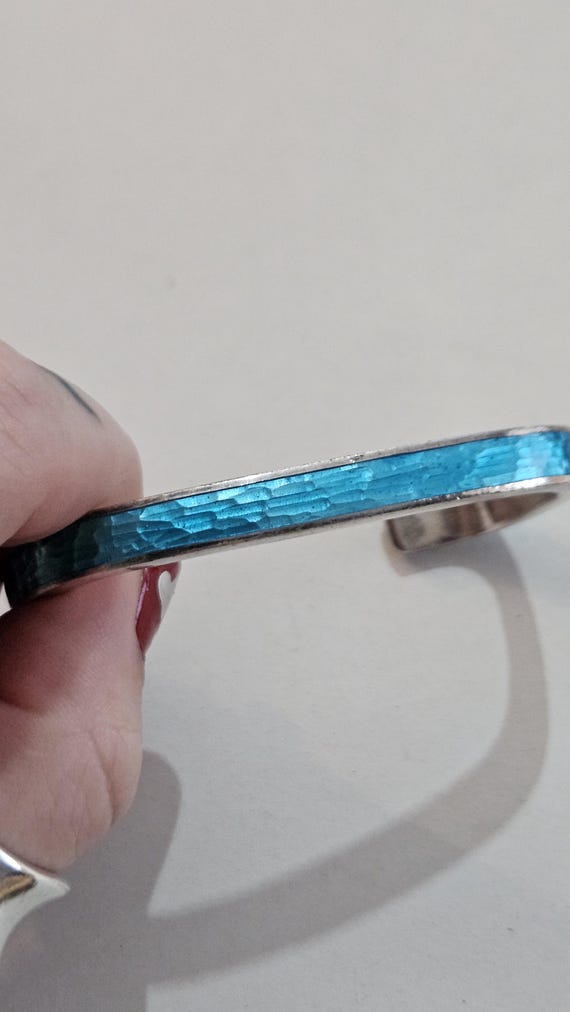 Solid Sterling Silver Turquoise Blue Crackle Glas… - image 5