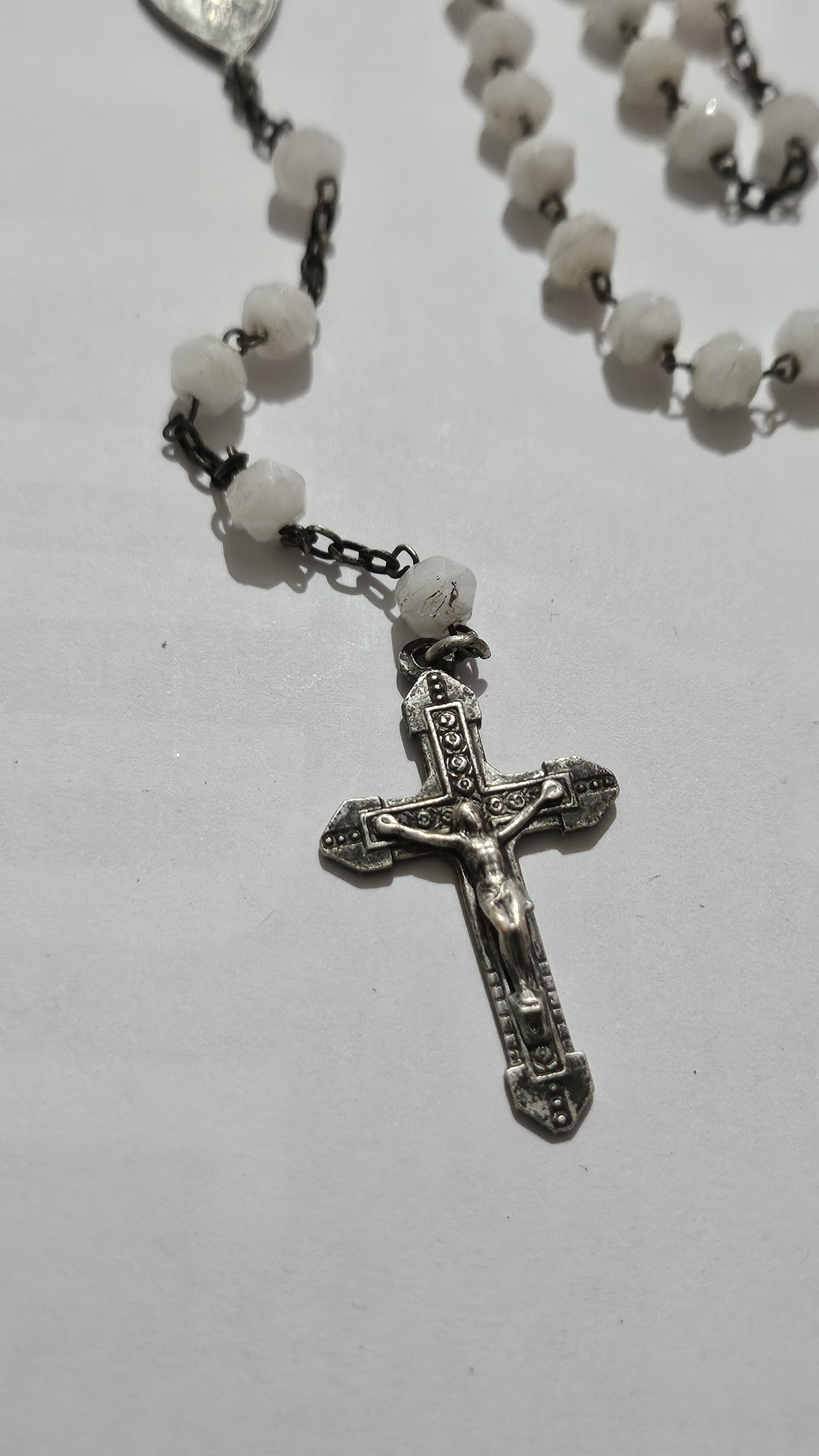 Rosario Cattolico Con Perline Di Vetro Bianco E Crocifisso In - Foto 10