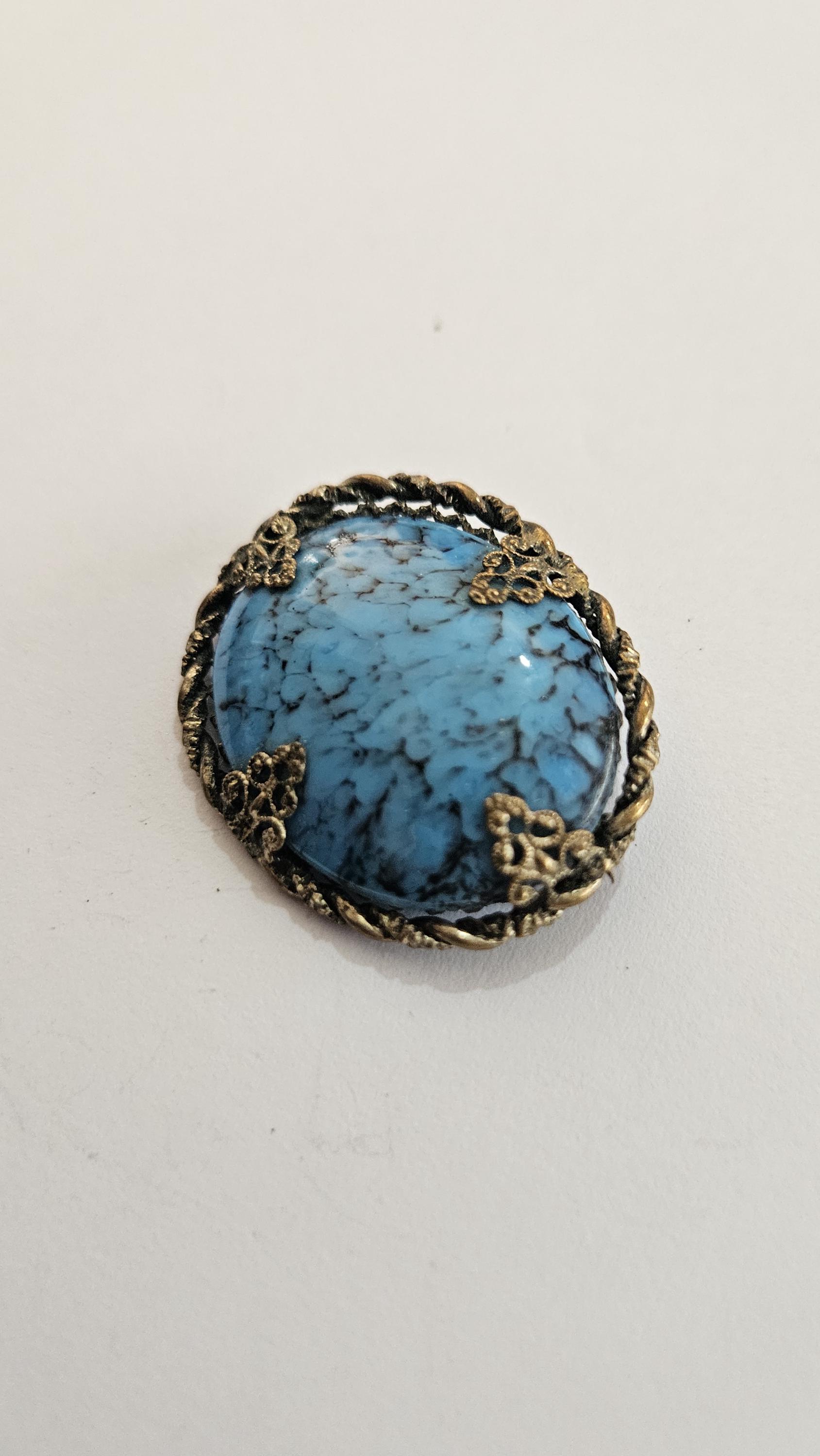 ヴィンテージ 1930 年代 チェコ フィリグリー ターコイズ ガラス