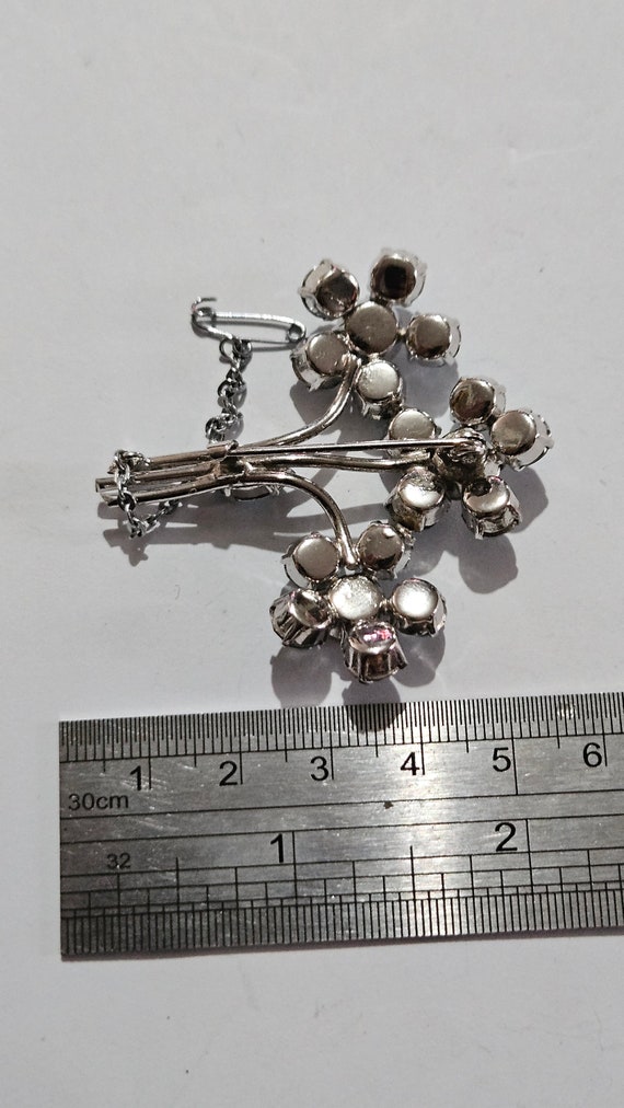 Broche Art Déco - Fleur En Pâte De Verre Bleue Sertie De Strass, Laiton, Occasion Très Bon état