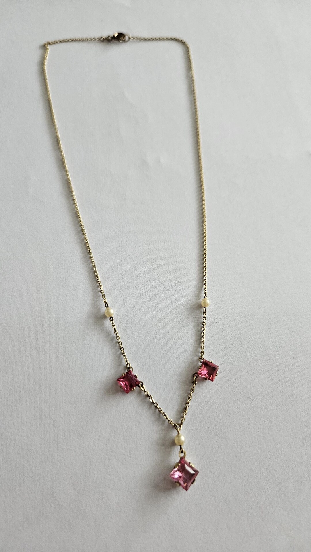 Vintage Art Deco Rolled Gold Andreas Daub Pink Open Bezel Crystal
