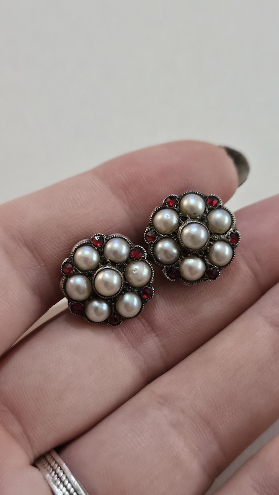 Vintage Antique Solid Sterling silver Split Pearl… - image 1