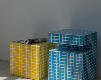 Unique Coffee Table, Modern Tile Table, Tile Cube, Bed Side Table, Modern Coffee Table, Living Room Table, Home Decor