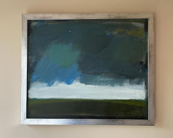 Vintage original framed abstract landscape painting "BROODING SKY" minimalist art