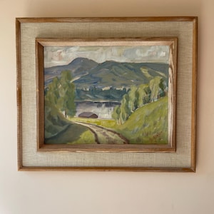 Vintage Swedish Original Landscape Oil Painting, Scandinavian Mid Century Signed Framed Antique Art
