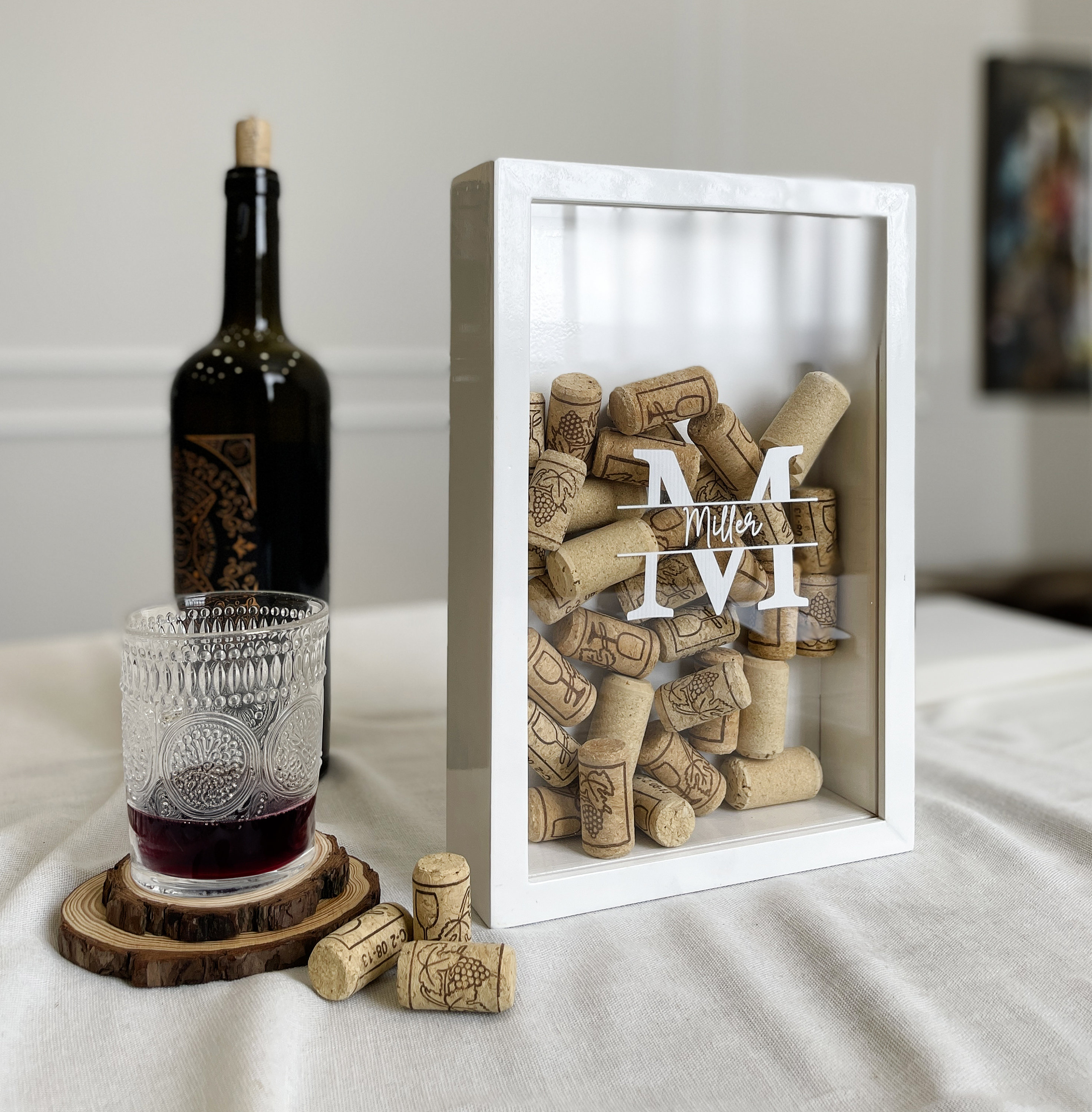 Wine Kitchen Decor Wine Cork Beer Cap Holder Shadow Box, Wall