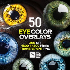 50種類のアイオーバーレイPhotoshop、アイカラークリップアート、アイレンズ、虹彩オーバーレイ、アイコンタクト、アイPNG、デジタルダウンロード