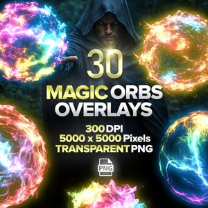 30 Magic Orbs, Magic Energy Overlays, Energiekugeln, Blitze, magische Effekte, digitaler Download