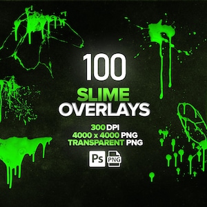 100 Slime PNG, Dripping Slime, Green Slime Clipart, Digital Download