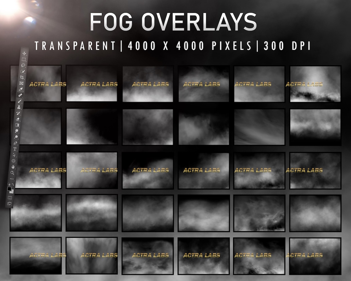 100 Fog Overlays for Photoshop, Smoke Overlay, Transparent PNG, Mist