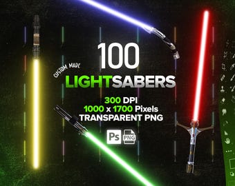 100 Lightsaber PNG Photoshop Overlays, Lightsaber Clipart, Digital Download