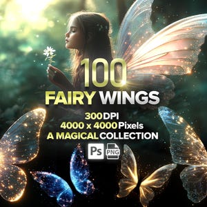 Colección de 100 alas de hada, superposiciones de alas de hada, alas de mariposa mágicas, Photoshop, iridiscentes, descarga digital