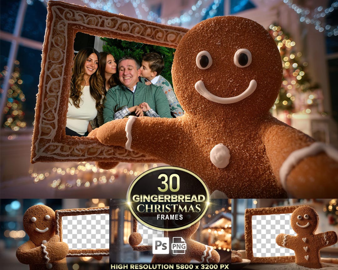 30 Gingerbread Man Holding Frame Digital Backdrop, Christmas Family ...
