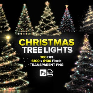 Christmas Tree Lights Bokeh Overlays, Golden String Lights, Christmas Backdrop, Xmas Festive, Photoshop Overlays