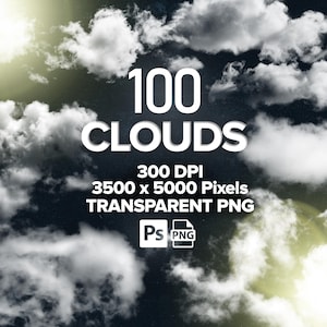 100 Cloud Photoshop Overlays, Transparent Clouds PNG, Clouds Clipart, Realistic Clouds,  Digital Sky, Cloud Background, Digital Download