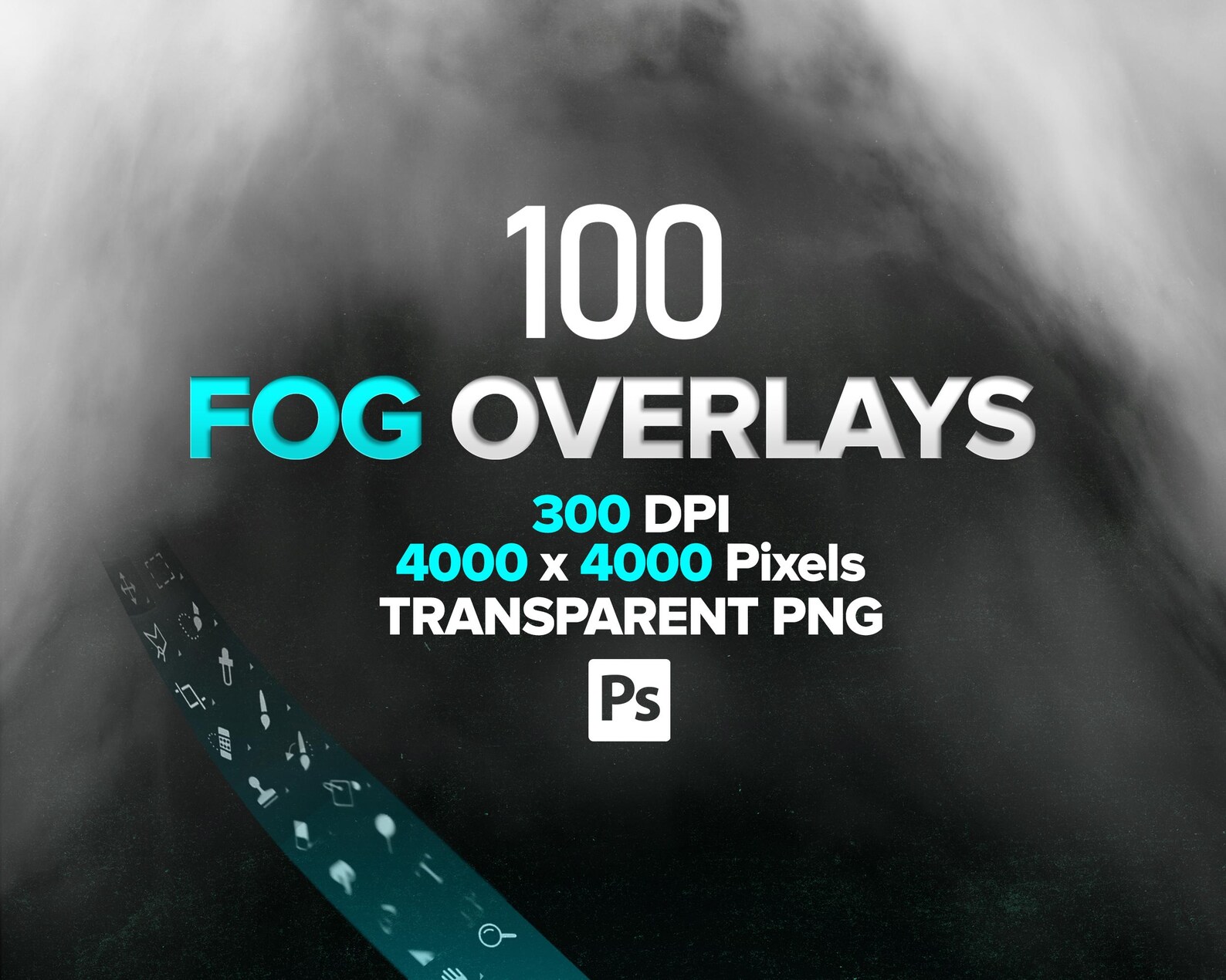100 Fog Overlays for Photoshop, Smoke Overlay, Transparent PNG, Mist