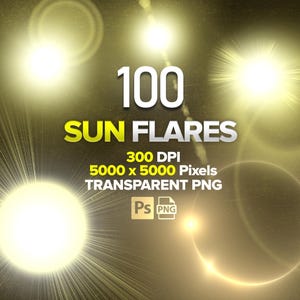 100 Sunflare Overlays For Photoshop, Sunlight Overlays, Sunset Overlays, Sunshine Overlay, Sun Beams, Instant Download