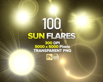 100 Sunflare Overlays For Photoshop, Sunlight Overlays, Sunset Overlays, Sunshine Overlay, Sun Beams, Instant Download