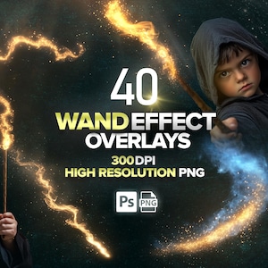 40 Magic Wand Effects, Magic Light Overlays, Bokeh Glitter, Magic Spell Png, Digital Download