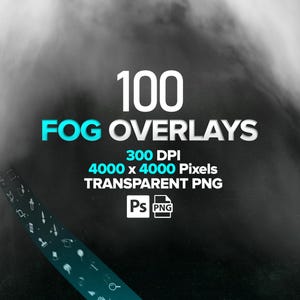 100 Fog Overlays For Photoshop, Smoke Overlay, Transparent PNG, Mist Effect, Fog Background, Digital Download